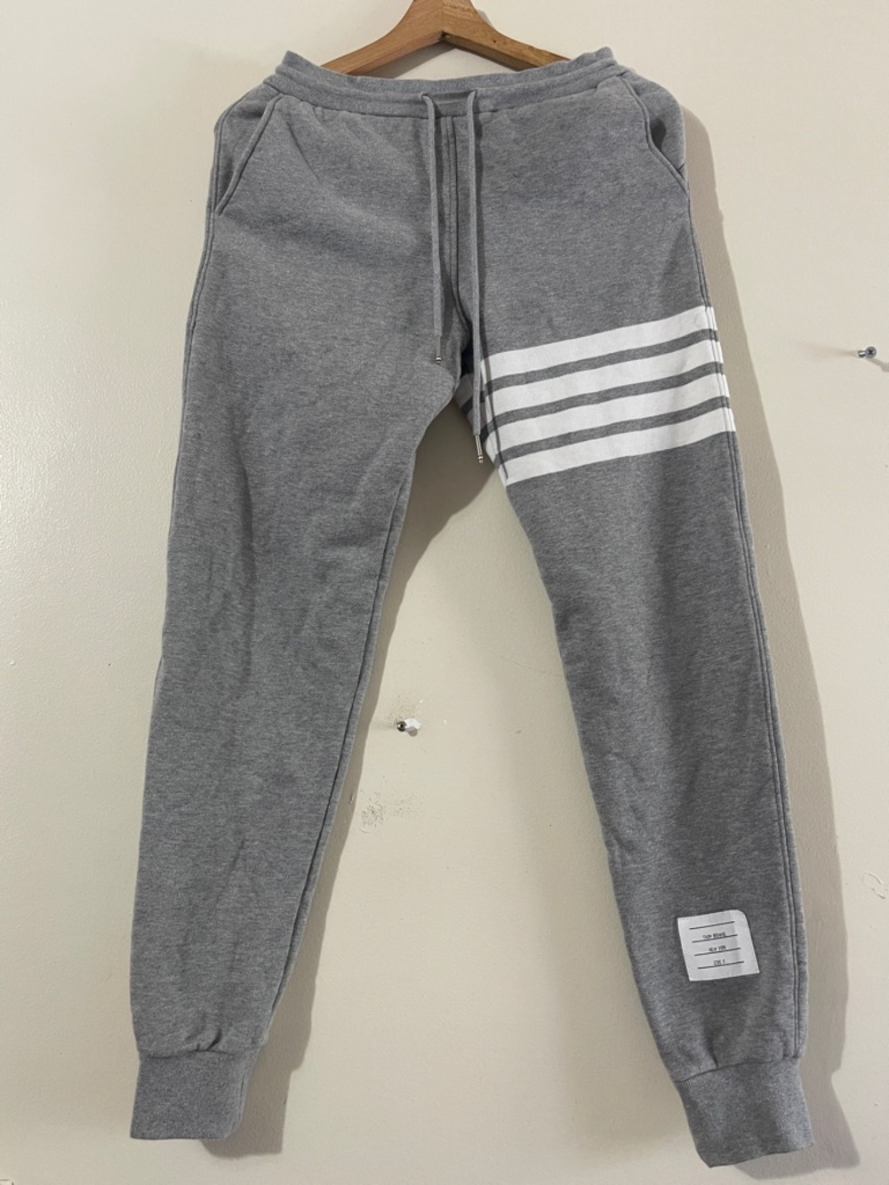 Thom Browne Grey Joggers with White Four-Bar Detail